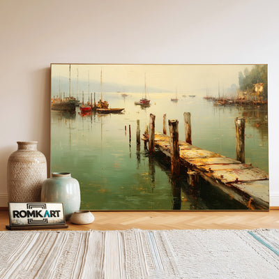 Lakeside Harbor Oil Painting - image 3