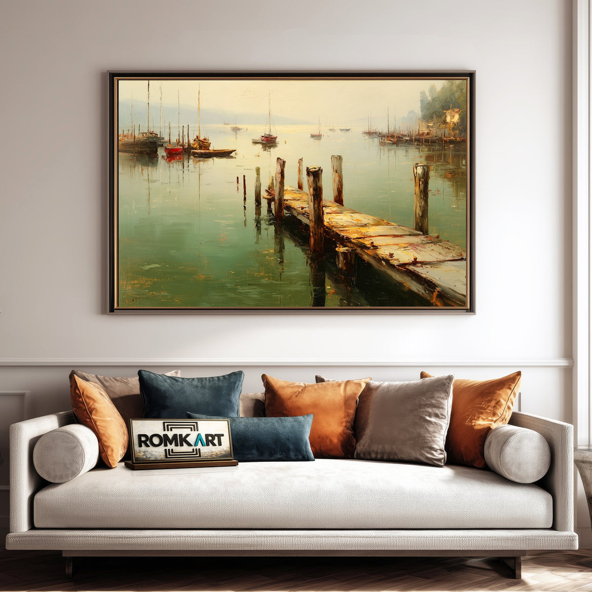 Lakeside Harbor Oil Painting - image 4