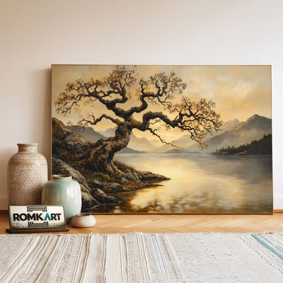 Lakeside Sepia Tone Waterscape Oil Painting - image 3