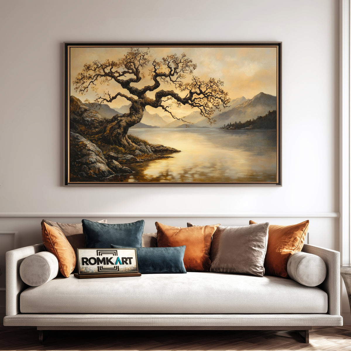 Lakeside Sepia Tone Waterscape Oil Painting - image 4