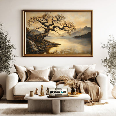 Lakeside Sepia Tone Waterscape Oil Painting - image 5