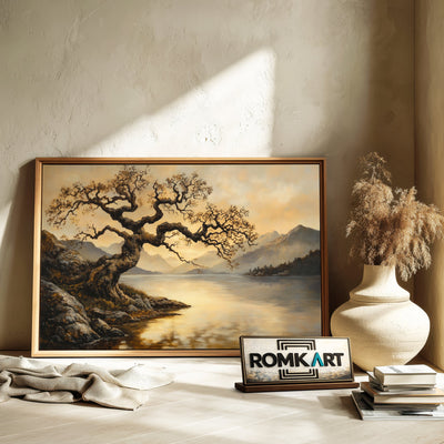 Lakeside Sepia Tone Waterscape Oil Painting - image 6