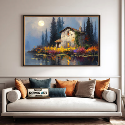 Lakeside under Full Moon Waterscape Oil Painting - image 4