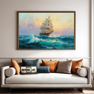 Large Old Sailing Ship Maritime Oil Painting - image 4