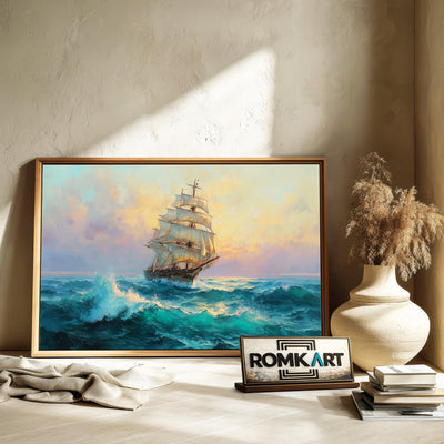 Large Old Sailing Ship Maritime Oil Painting - image 6