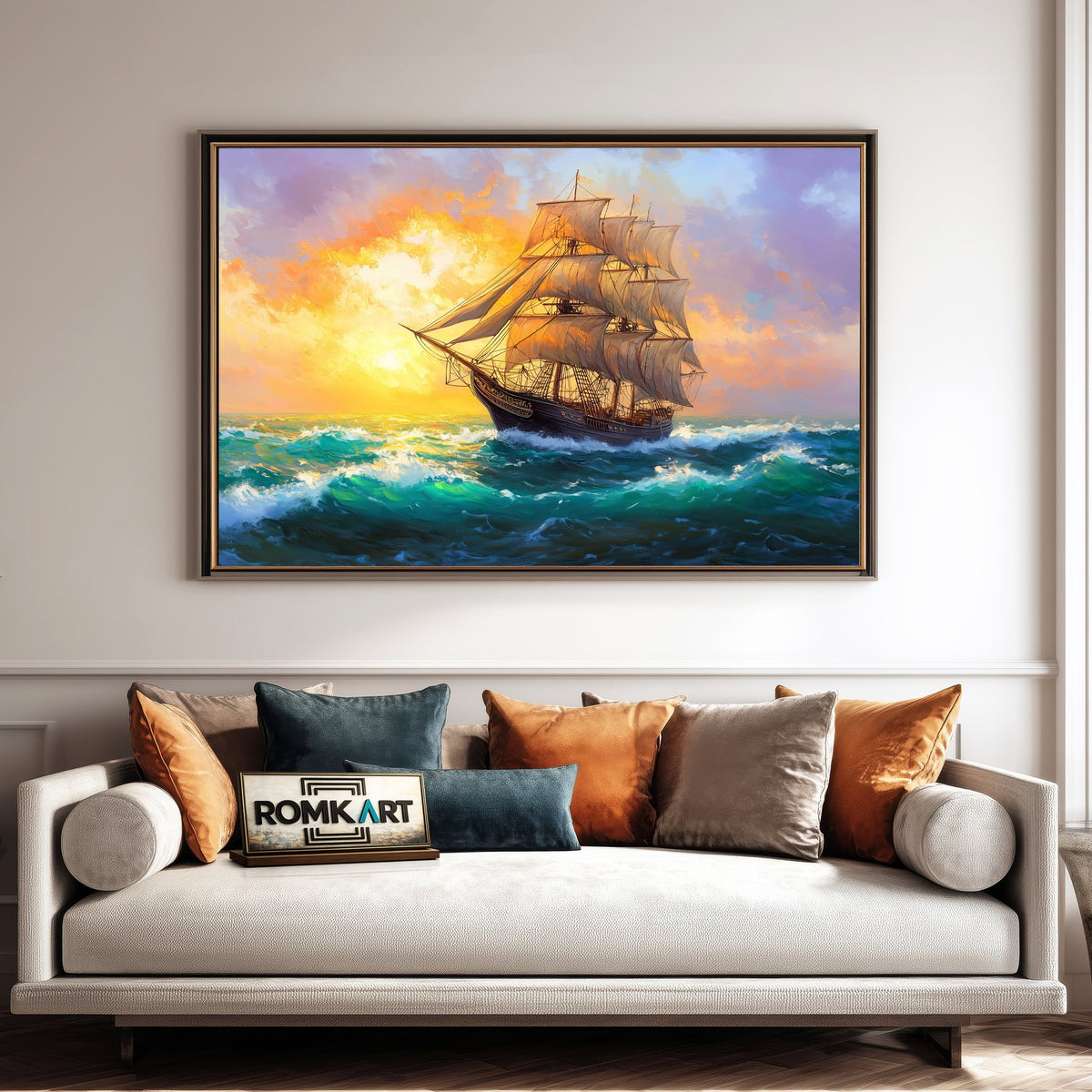 Large Sails Ship Maritime Oil Painting - image 4