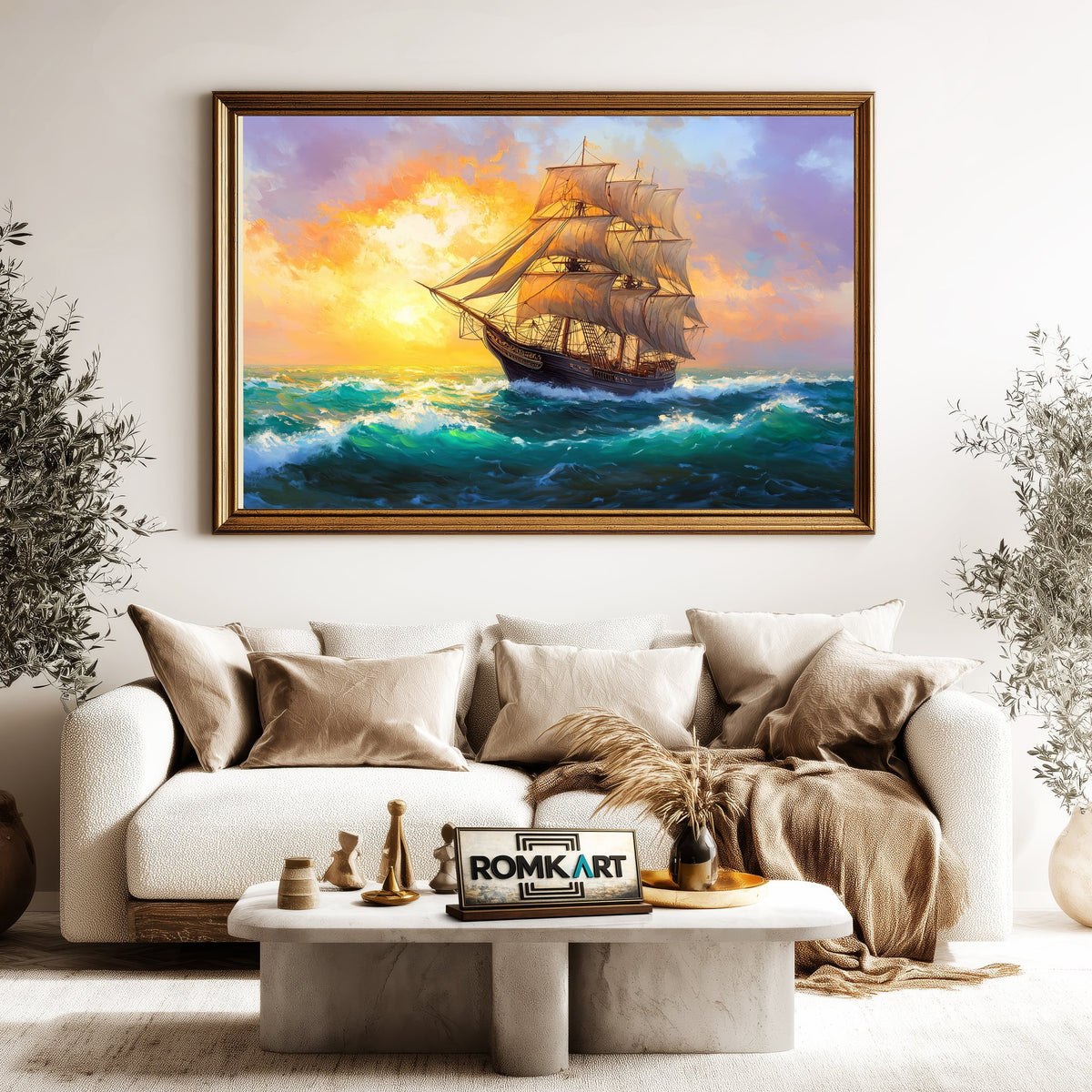 Large Sails Ship Maritime Oil Painting - image 5