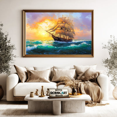 Large Sails Ship Maritime Oil Painting - image 5
