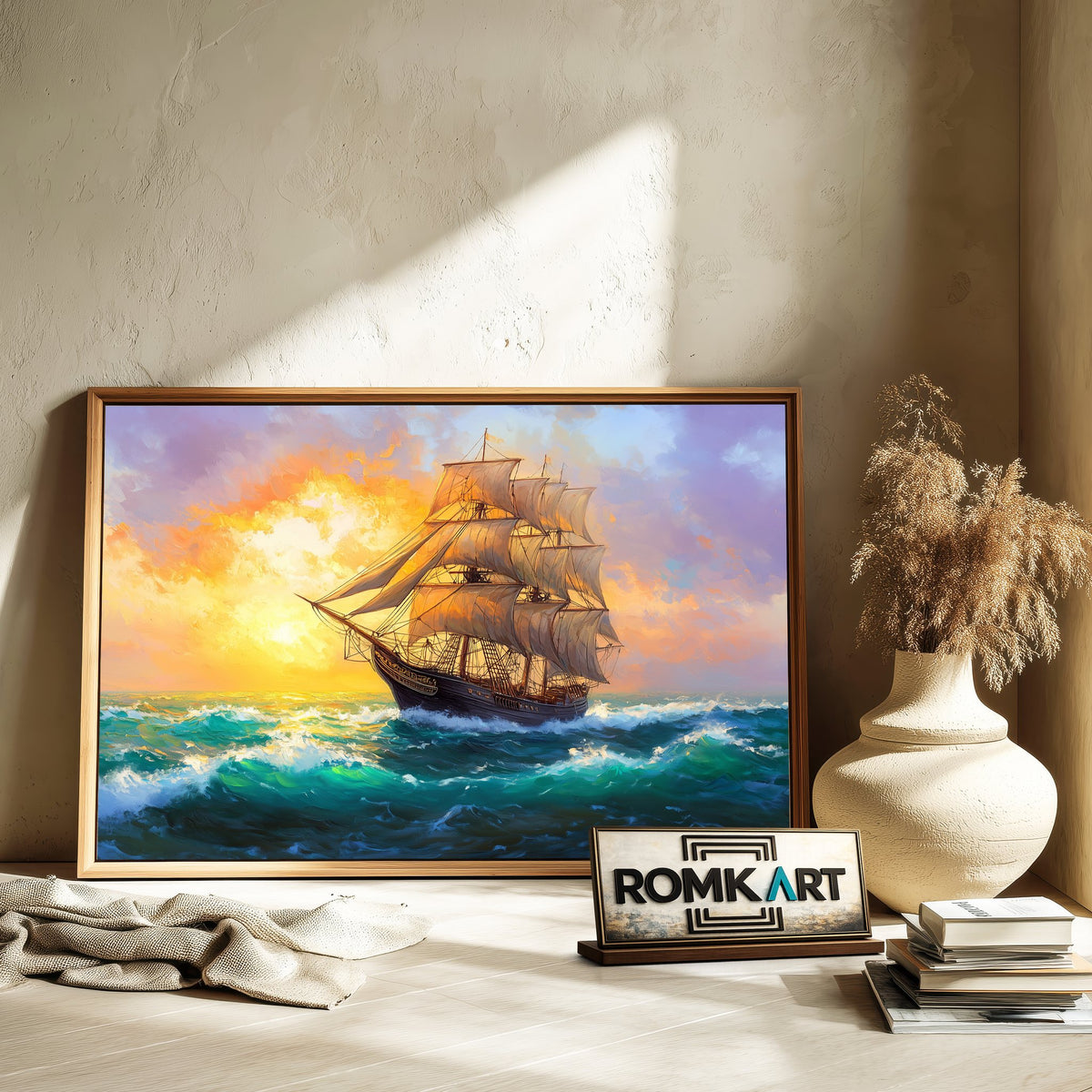 Large Sails Ship Maritime Oil Painting - image 6