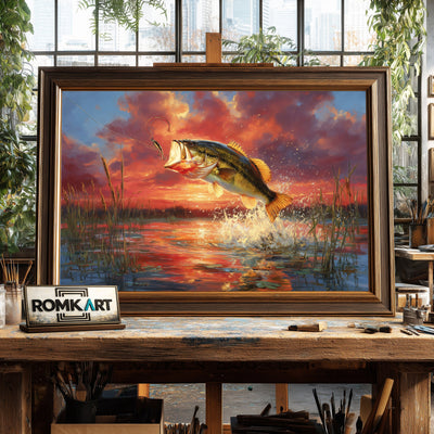 Largemouth Bass Fishing Sports Oil Painting - image 2