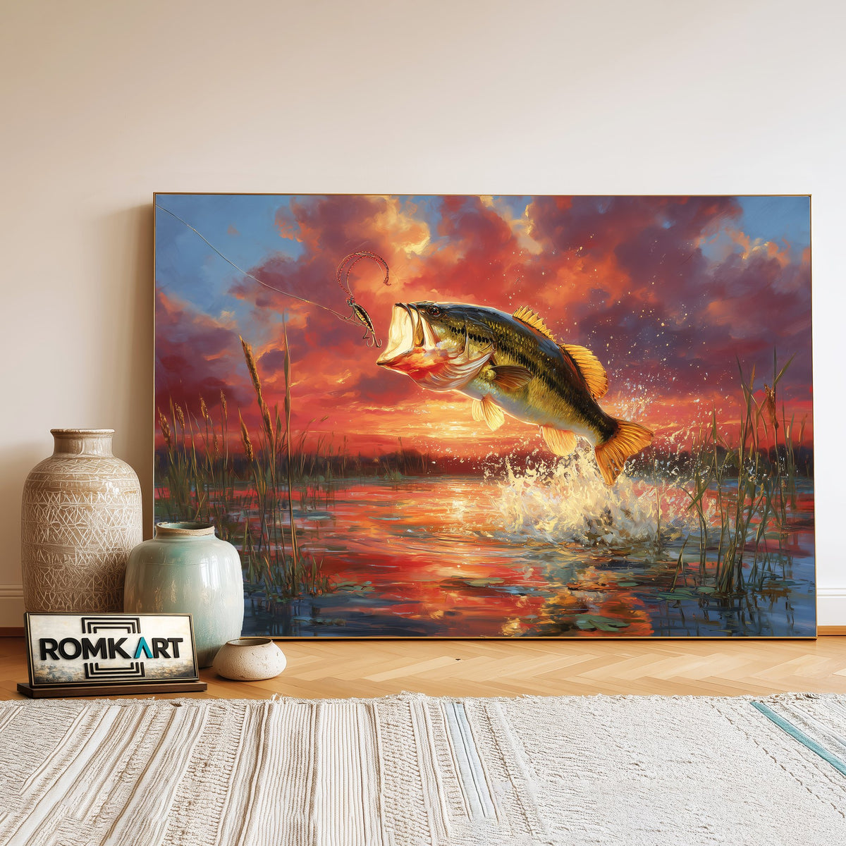 Largemouth Bass Fishing Sports Oil Painting - image 3