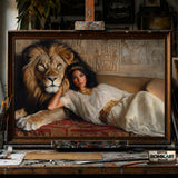 Lion and Cleopatra hand-painted oil painting on canvas