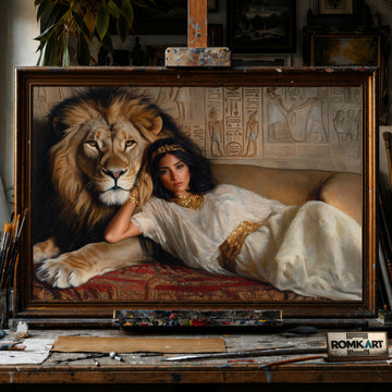 Lion and Cleopatra hand-painted oil painting on canvas