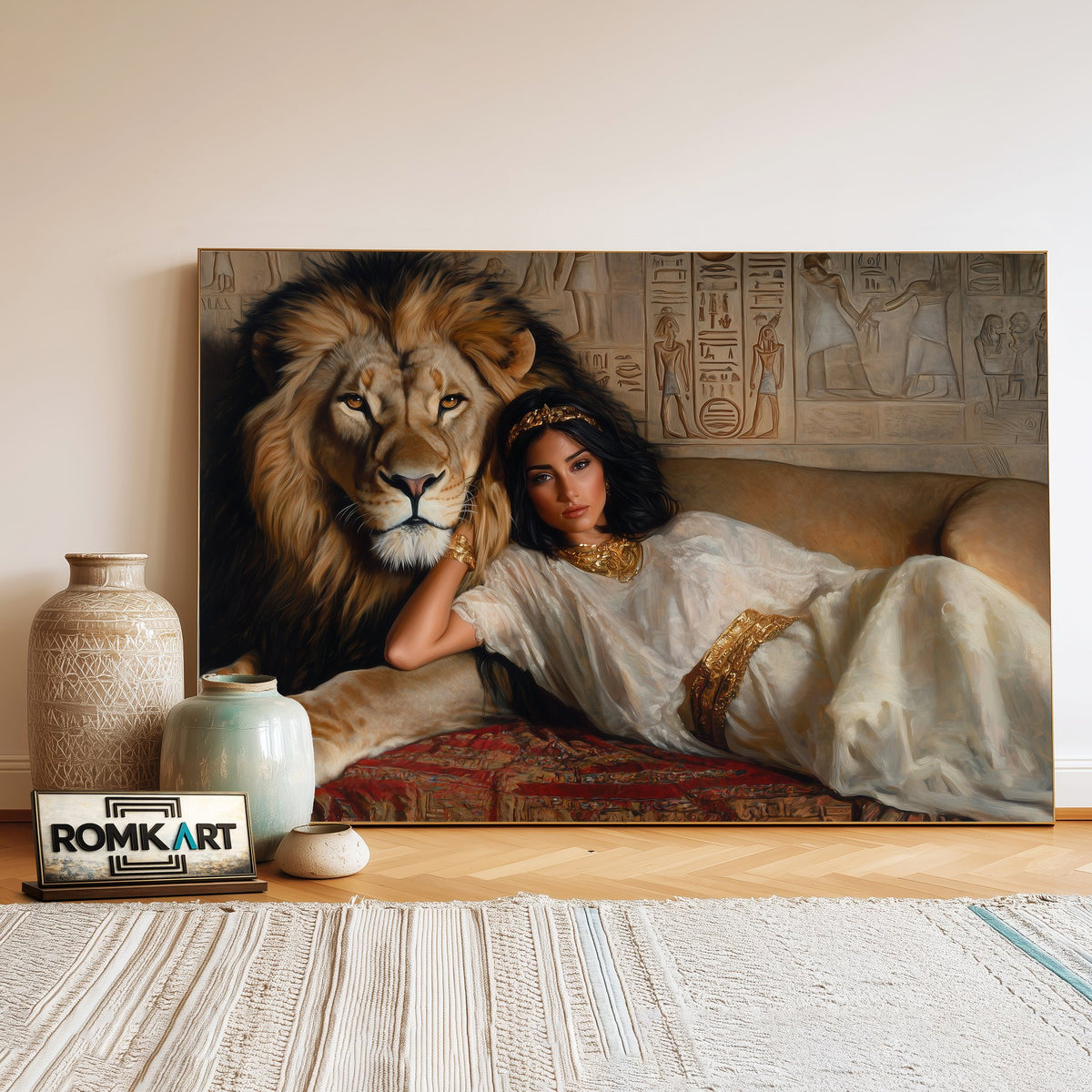 Lion and Cleopatra Historical Oil Painting - image 3