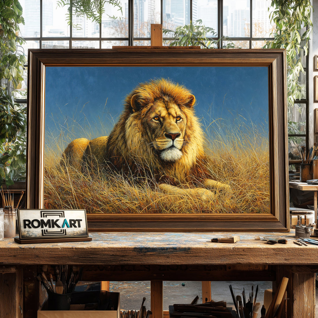 Lion King Majestic - Hand-Painted Oil Painting - View 1