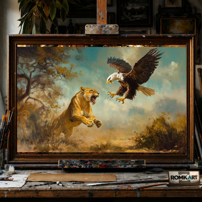 Lion vs Bald Eagle 2 hand-painted oil painting on canvas