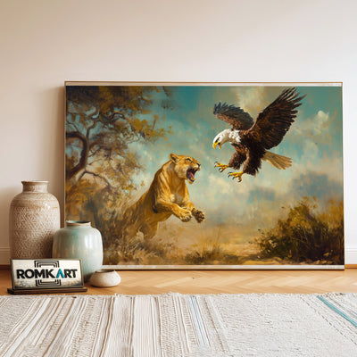 Lion vs Bald Eagle 2 Bird Oil Painting - image 3