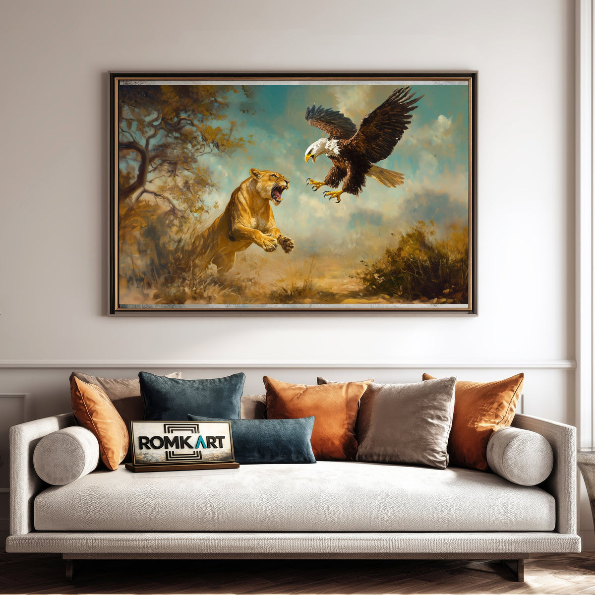 Lion vs Bald Eagle 2 Bird Oil Painting - image 4