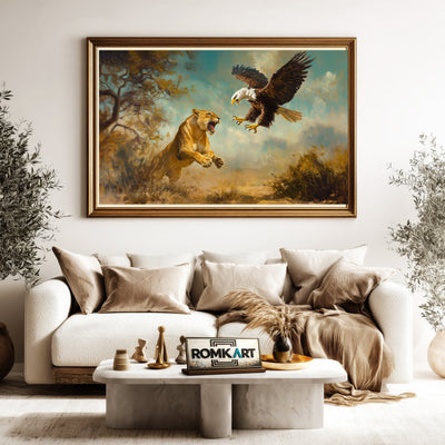 Lion vs Bald Eagle 2 Bird Oil Painting - image 5