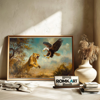 Lion vs Bald Eagle 2 Bird Oil Painting - image 6