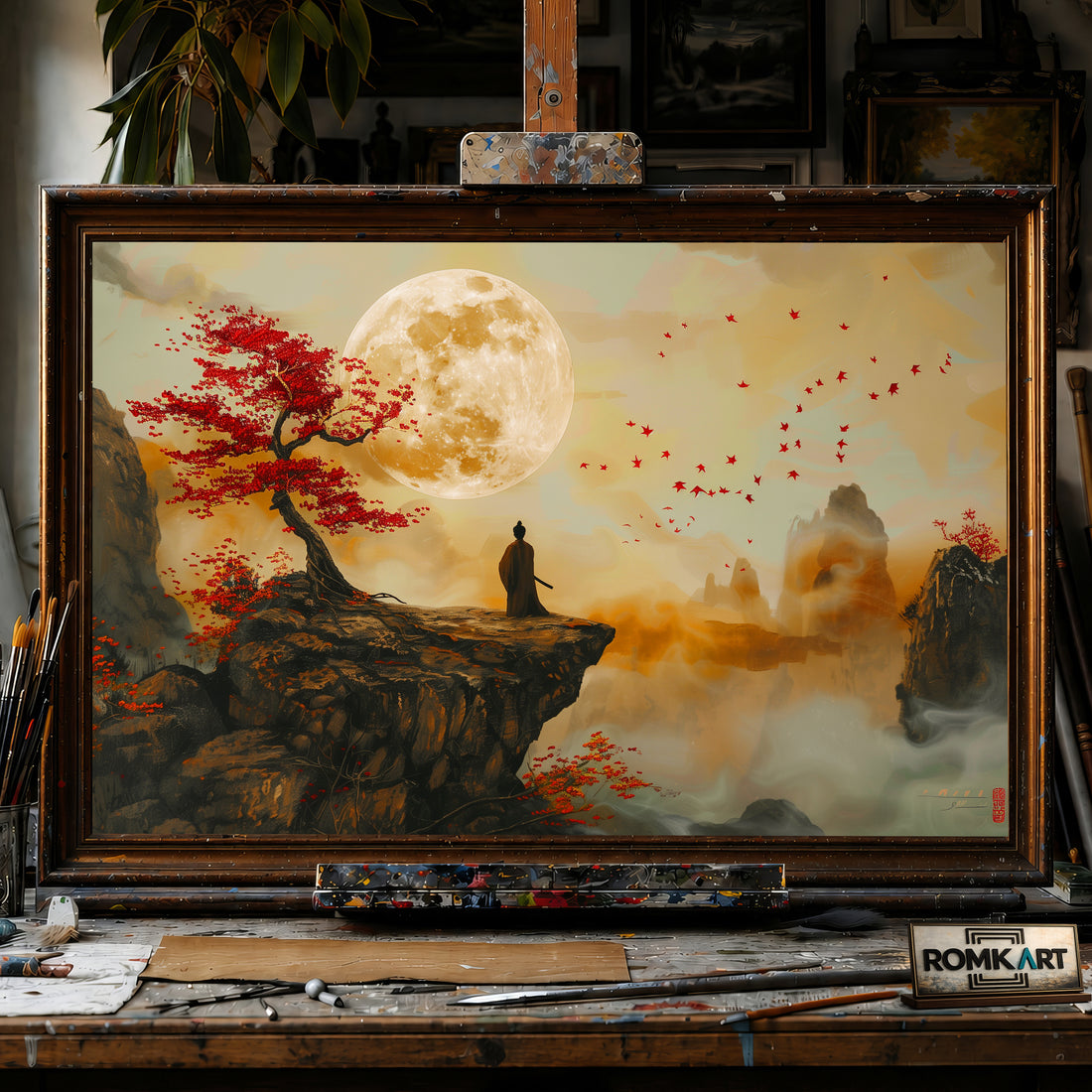Lonely Samurai hand-painted oil painting on canvas