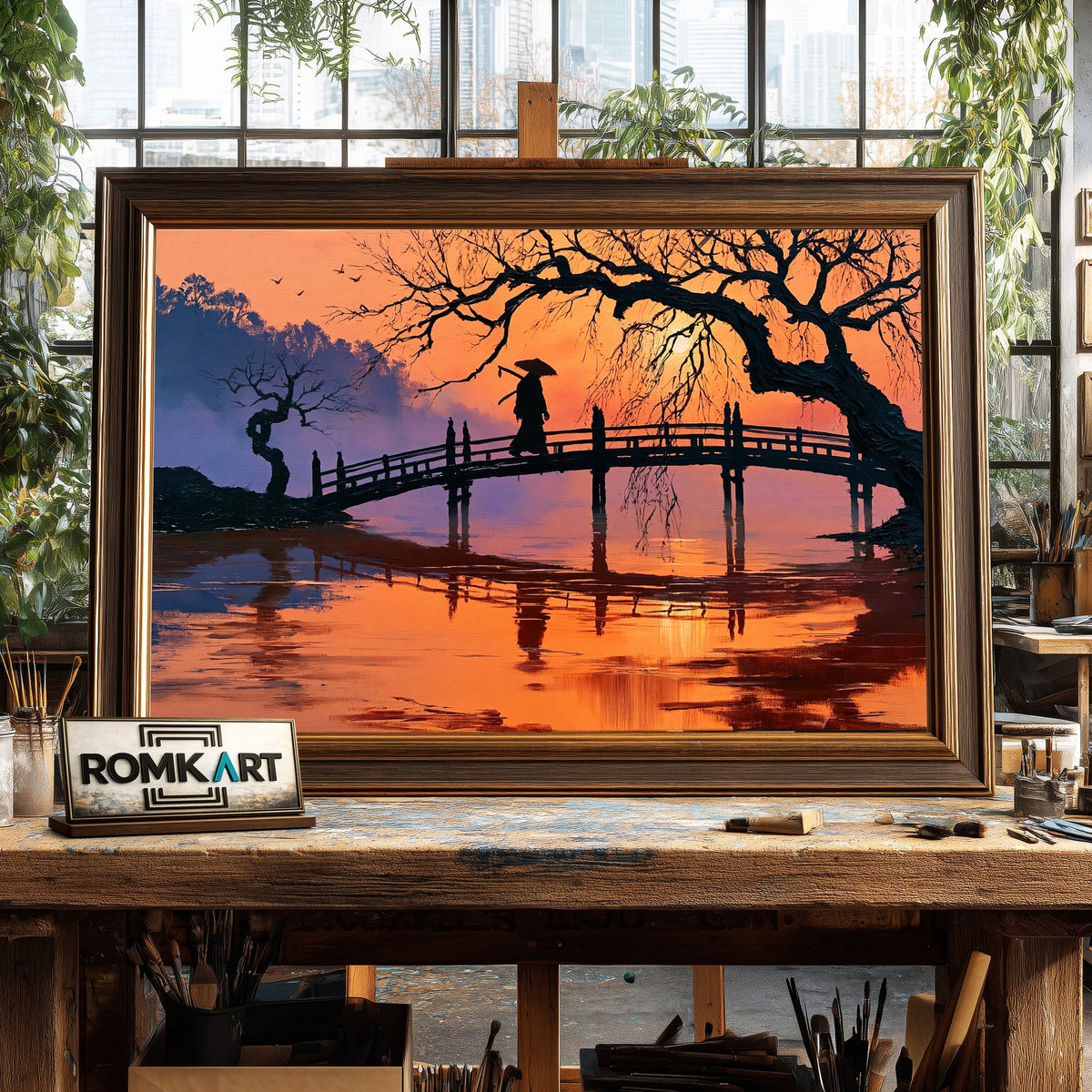 Lonely Samurai Silhouette Historical Oil Painting - image 2
