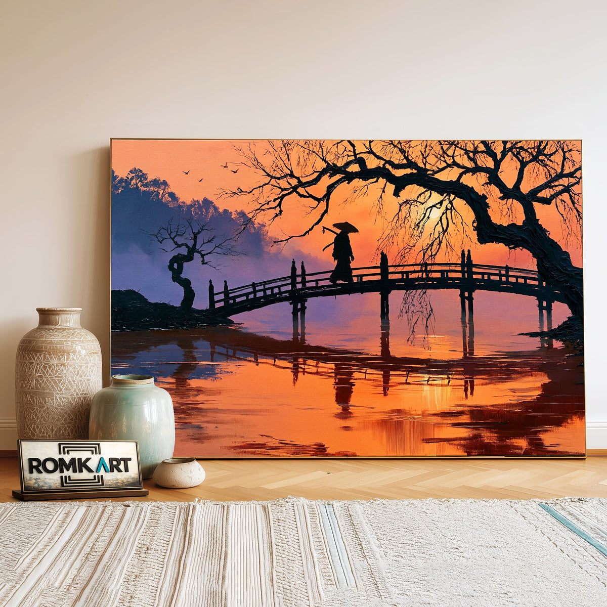 Lonely Samurai Silhouette Historical Oil Painting - image 3