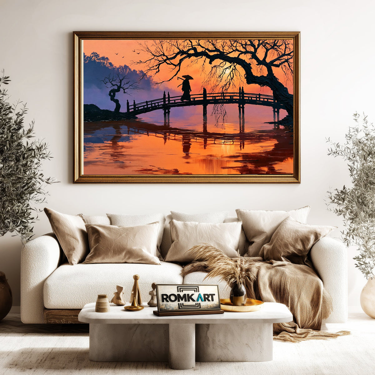 Lonely Samurai Silhouette Historical Oil Painting - image 5
