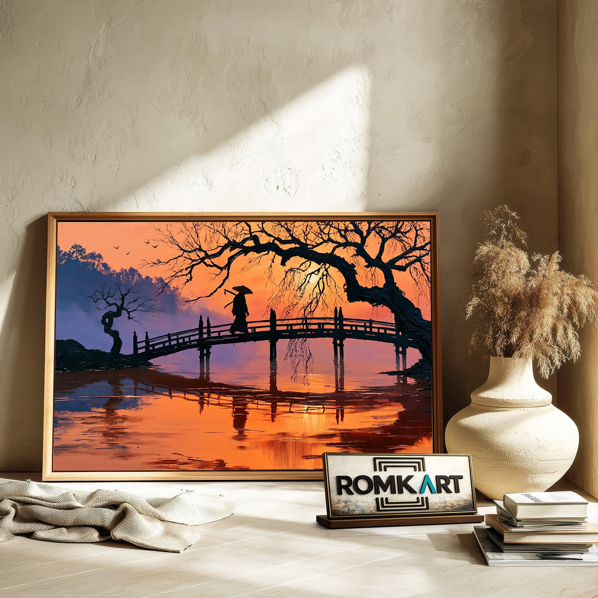 Lonely Samurai Silhouette Historical Oil Painting - image 6