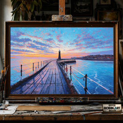 Long Wooden Pier hand-painted oil painting on canvas