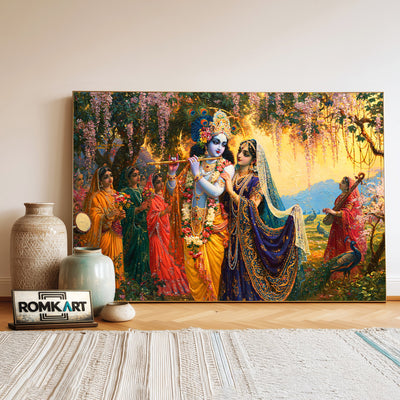 Lord Krishna And Radha In Vrindavan Gardens Oil Painting - image 3