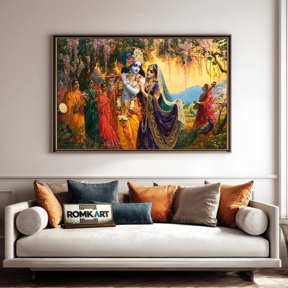 Lord Krishna And Radha In Vrindavan Gardens Oil Painting - image 4