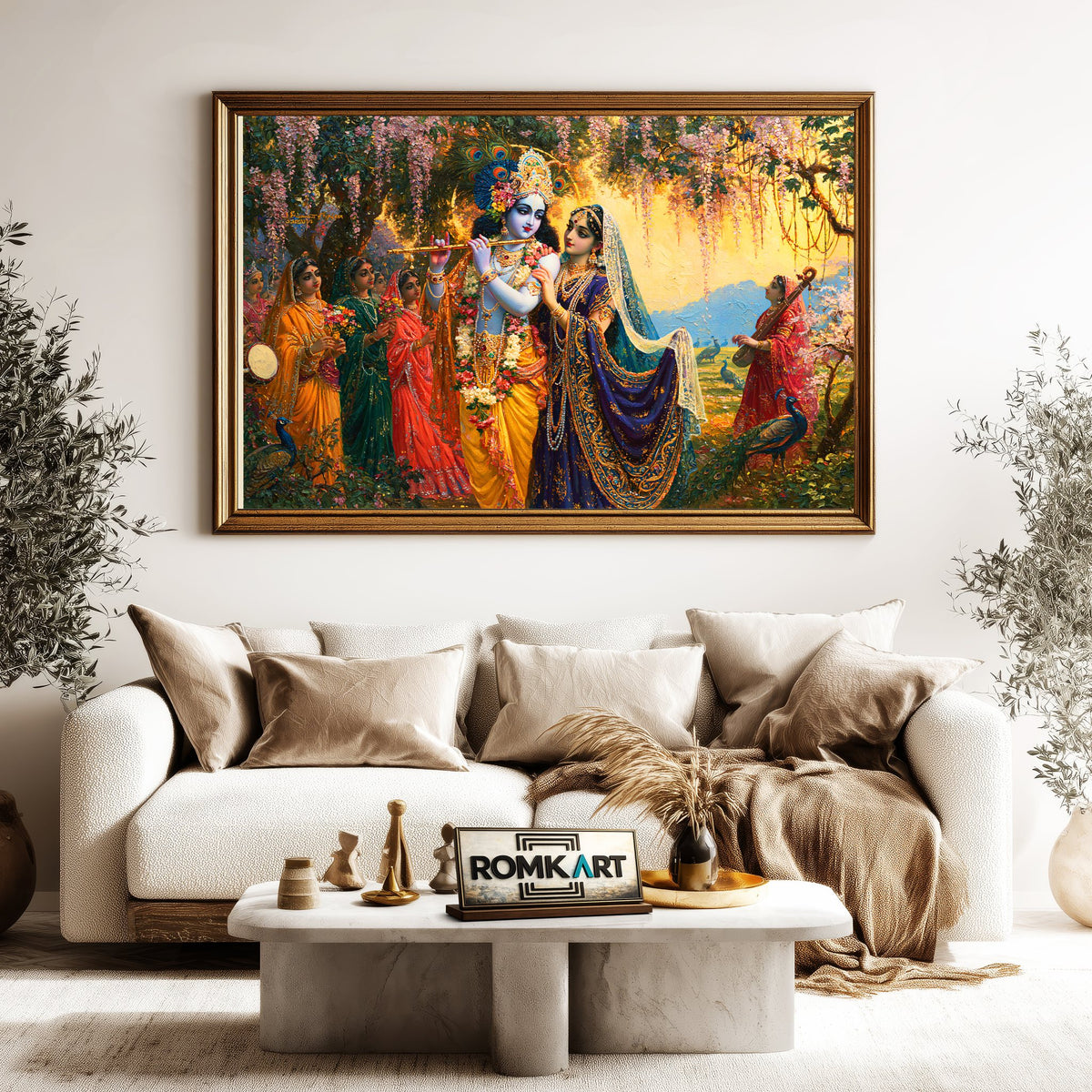 Lord Krishna And Radha In Vrindavan Gardens Oil Painting - image 5