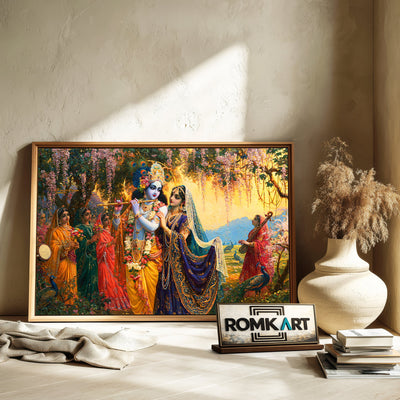 Lord Krishna And Radha In Vrindavan Gardens Oil Painting - image 6