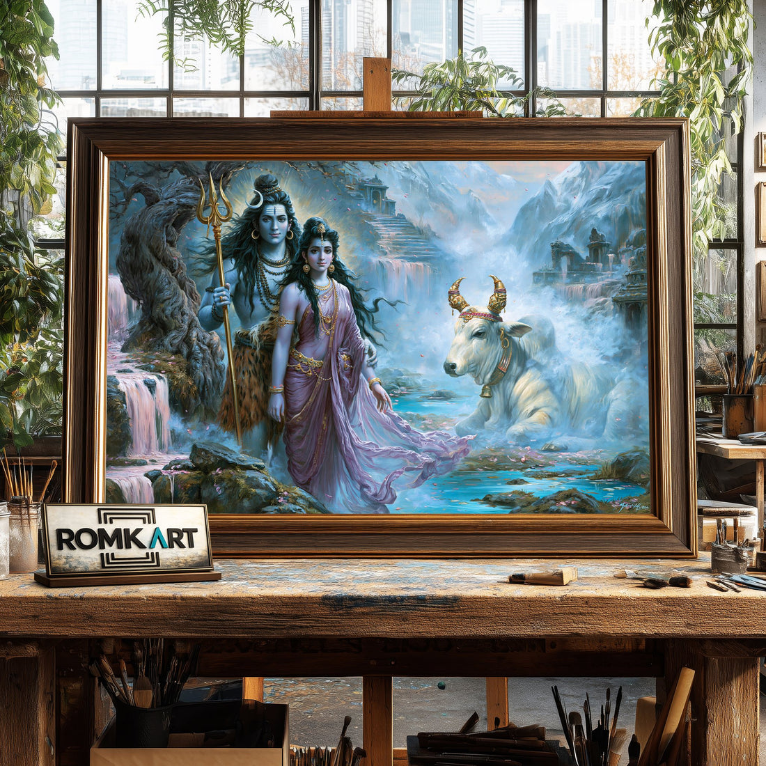 Lord Shiva and Parvati hand-painted oil painting on canvas