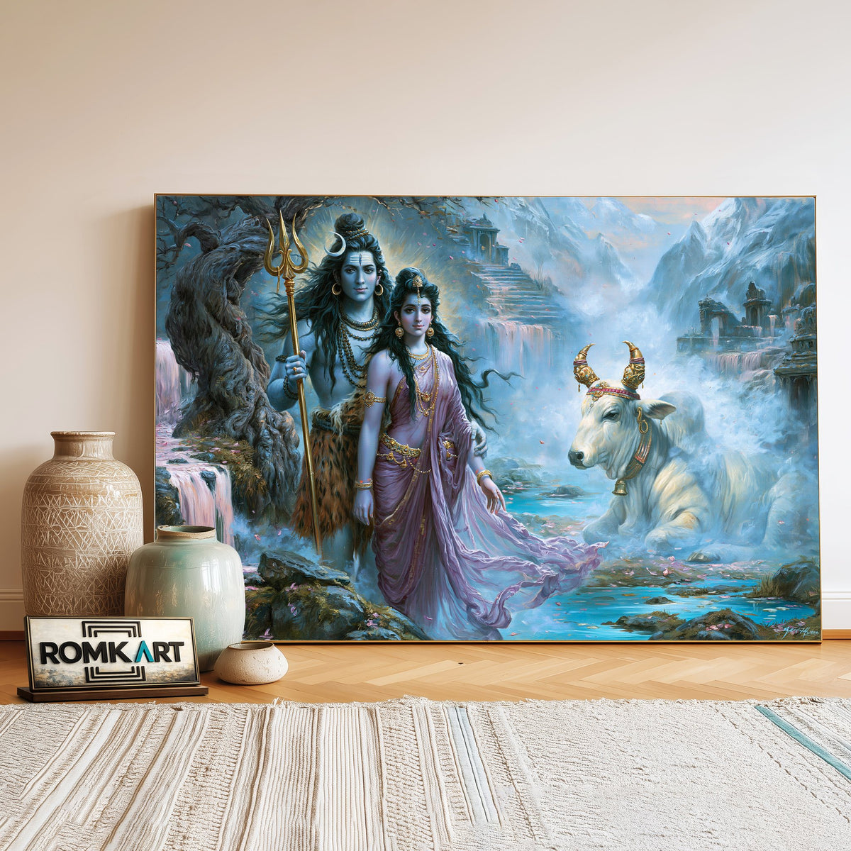 Lord Shiva and Parvati Hindu Oil Painting - image 3