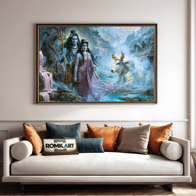Lord Shiva and Parvati Hindu Oil Painting - image 4