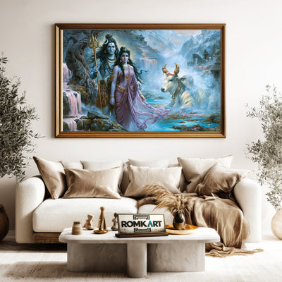 Lord Shiva and Parvati Hindu Oil Painting - image 5