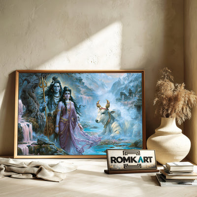 Lord Shiva and Parvati Hindu Oil Painting - image 6