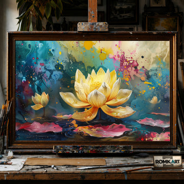 Lotus Flower Blooming hand-painted oil painting on canvas