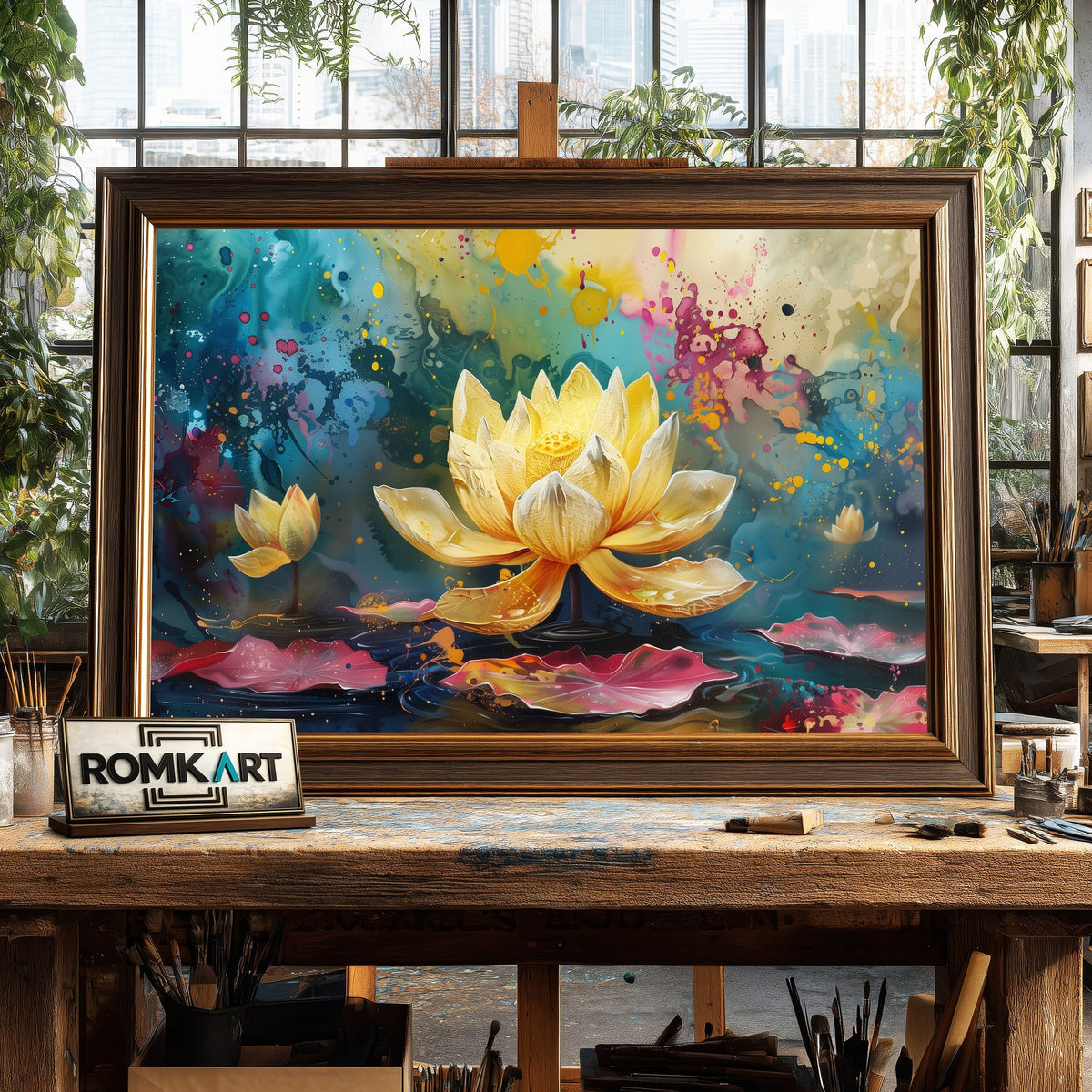 Lotus Flower Blooming Floral Oil Painting - image 2