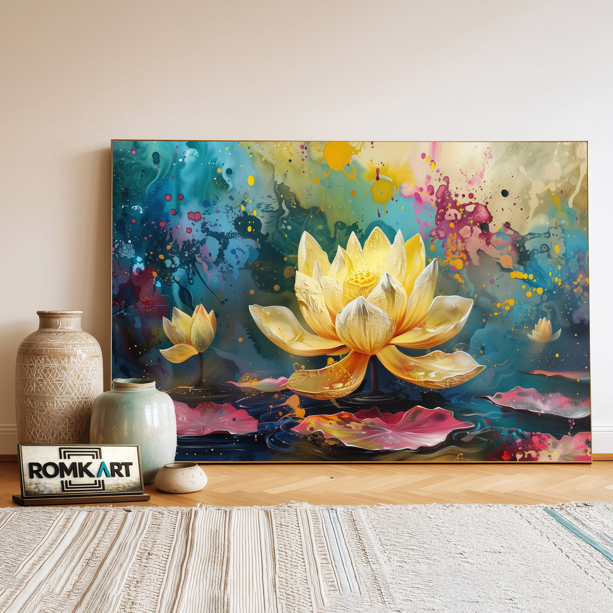 Lotus Flower Blooming Floral Oil Painting - image 3