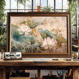 Lotus Flowers and Leaves Floral Oil Painting - image 2