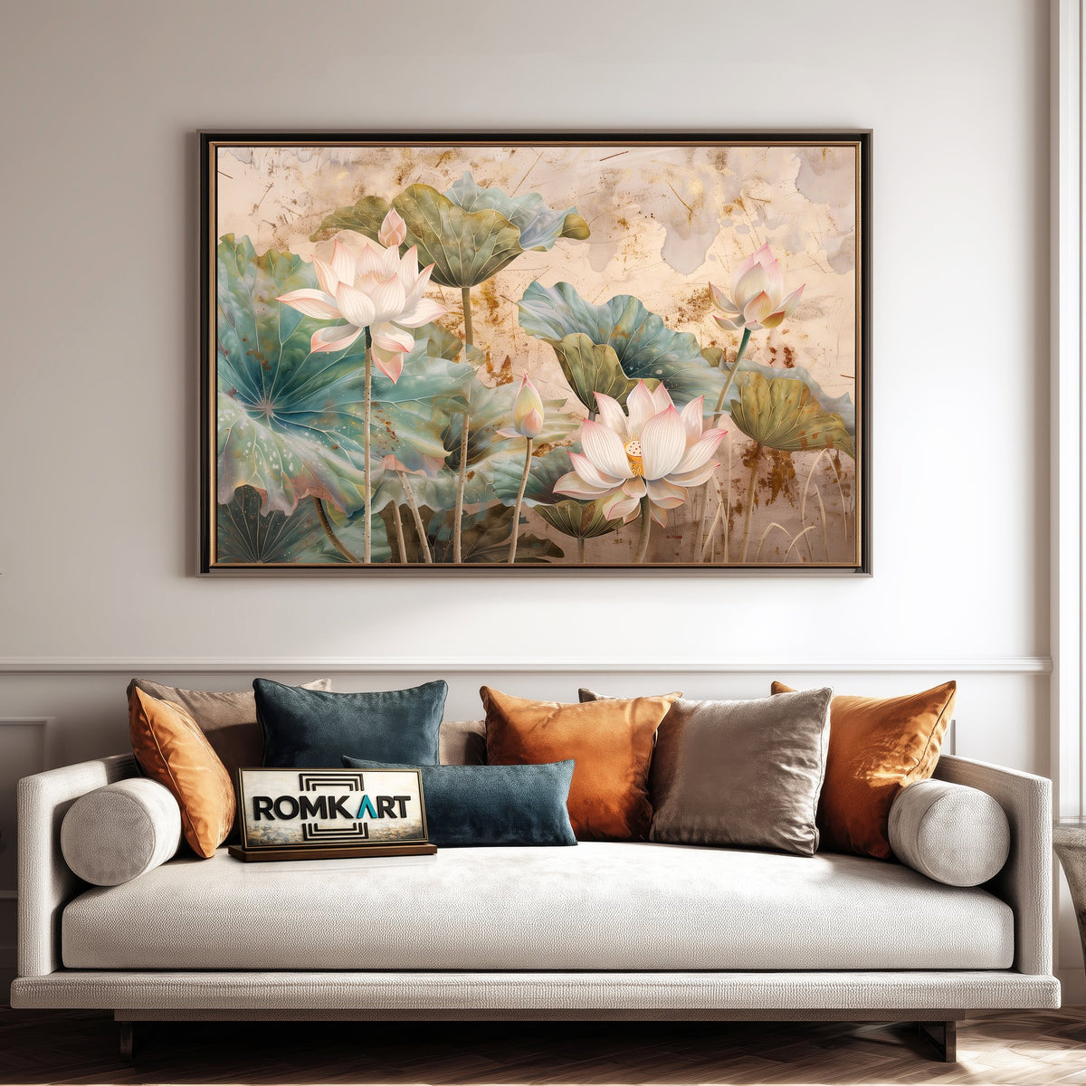 Lotus Flowers and Leaves Floral Oil Painting - image 4
