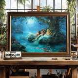 Magical Moonlit Mermaids Fantasy Oil Painting - image 2