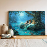 Magical Moonlit Mermaids Fantasy Oil Painting - image 3