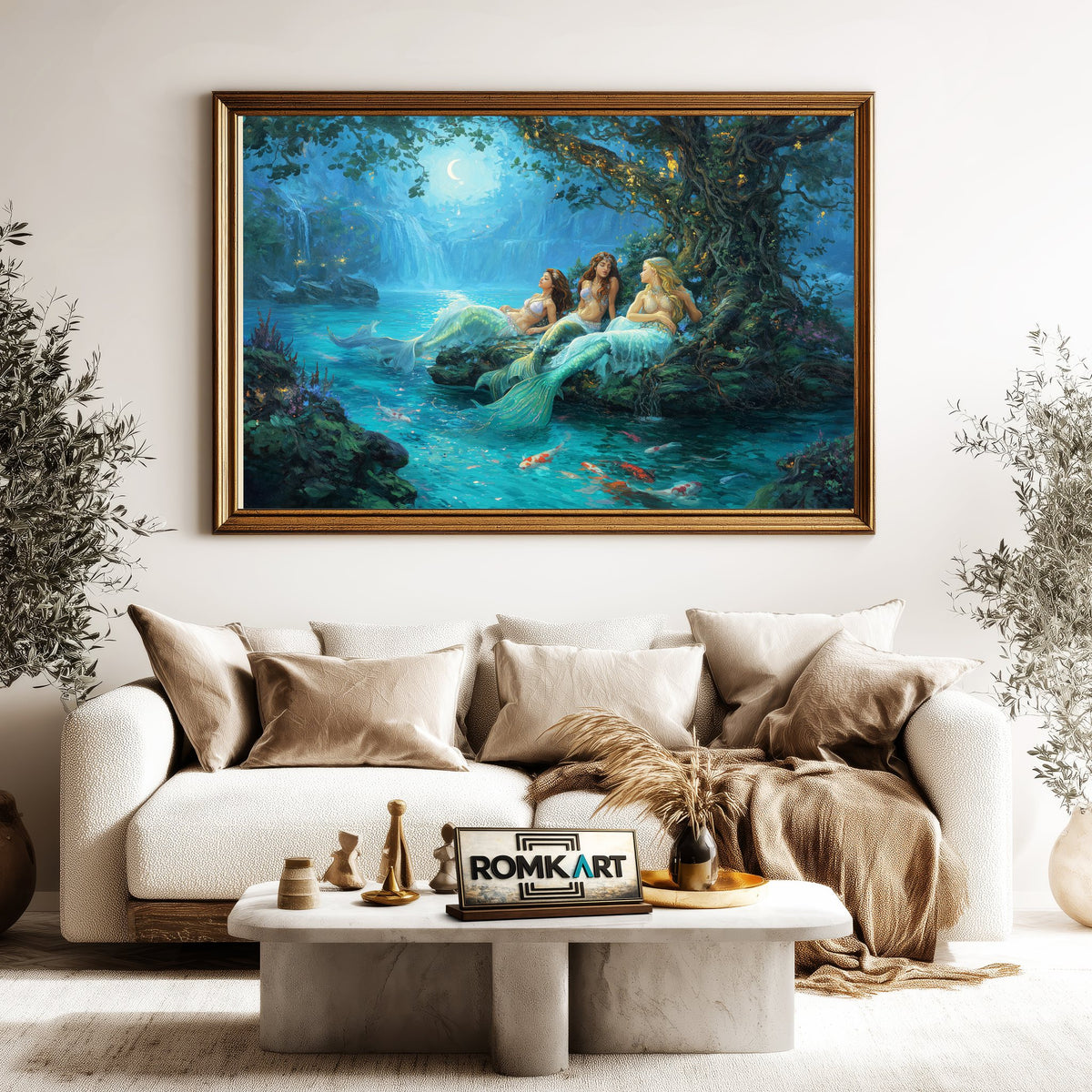 Magical Moonlit Mermaids Fantasy Oil Painting - image 5