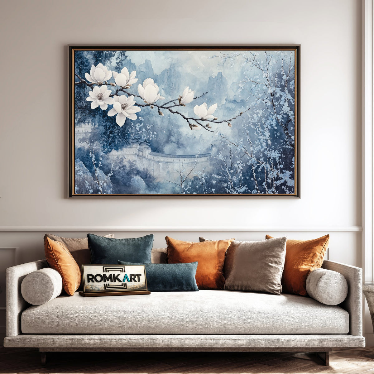 Magnolia and Chinese Castle Asian Art Oil Painting - image 4