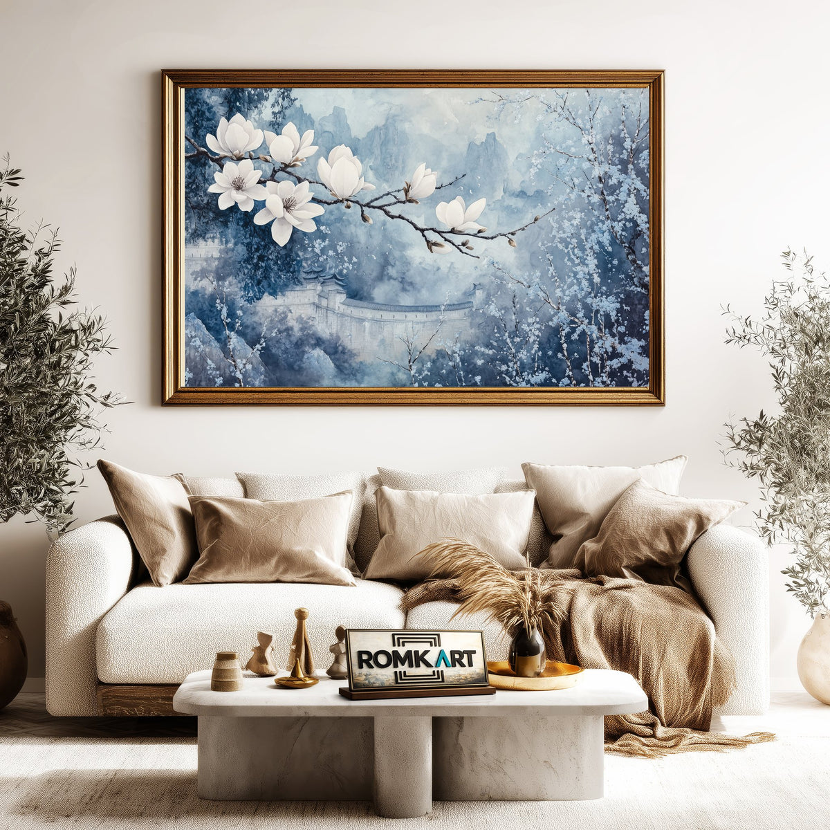Magnolia and Chinese Castle Asian Art Oil Painting - image 5