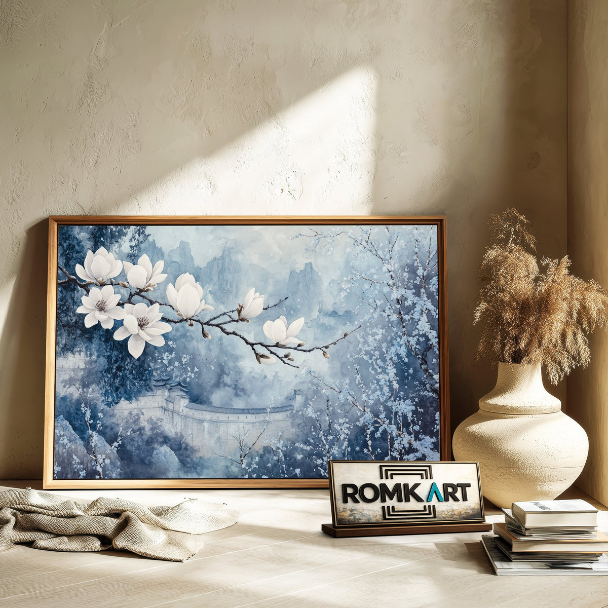 Magnolia and Chinese Castle Asian Art Oil Painting - image 6